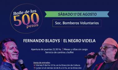 Fernando Bladys y el ‘Negro’ Videla animarán el Baile de los 500 pesos en el ‘Gigante’ de Bomberos