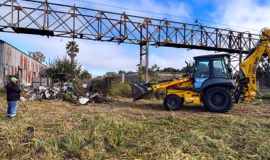 Avanzan los trabajos de limpieza y mantenimiento en el predio del Ferrocarril Belgrano