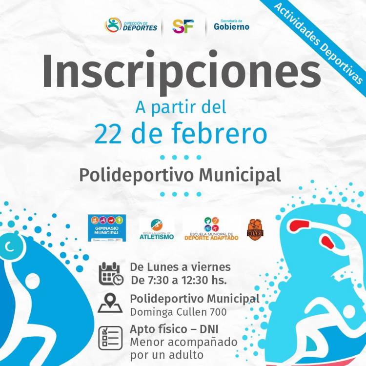 El lunes 22 de febrero la Dirección de Deportes abren las inscripciones del plan anual 2021 