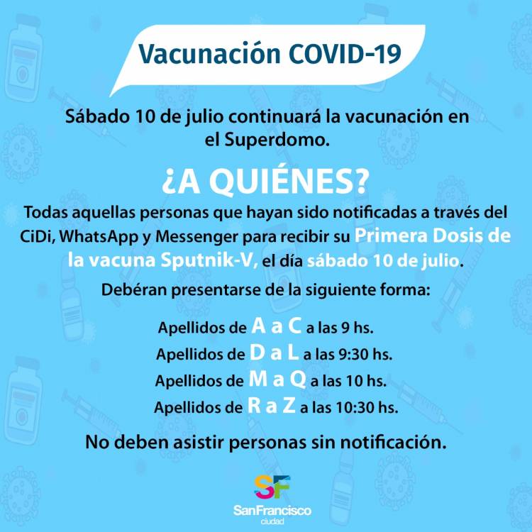 Nuevo operativo de vacunación COVID 19, sábado 10 de julio