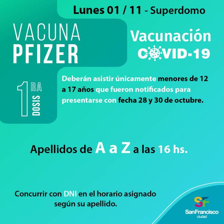 Operativo Vacunación COVID 19, lunes 1 de noviembre