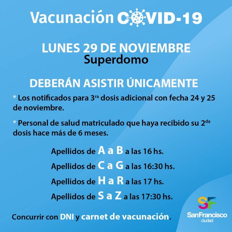 Operativo Vacunación COVID 19, tercera dosis lunes 29 de noviembre