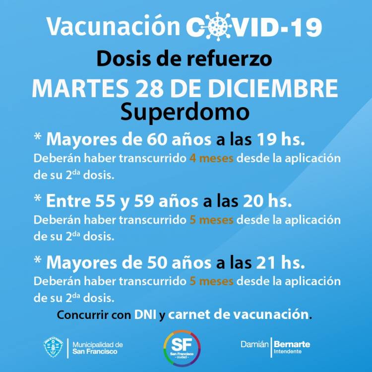 Mañana martes 28 se llevará a cabo un nuevo operativo de vacunación de refuerzo Covid-19