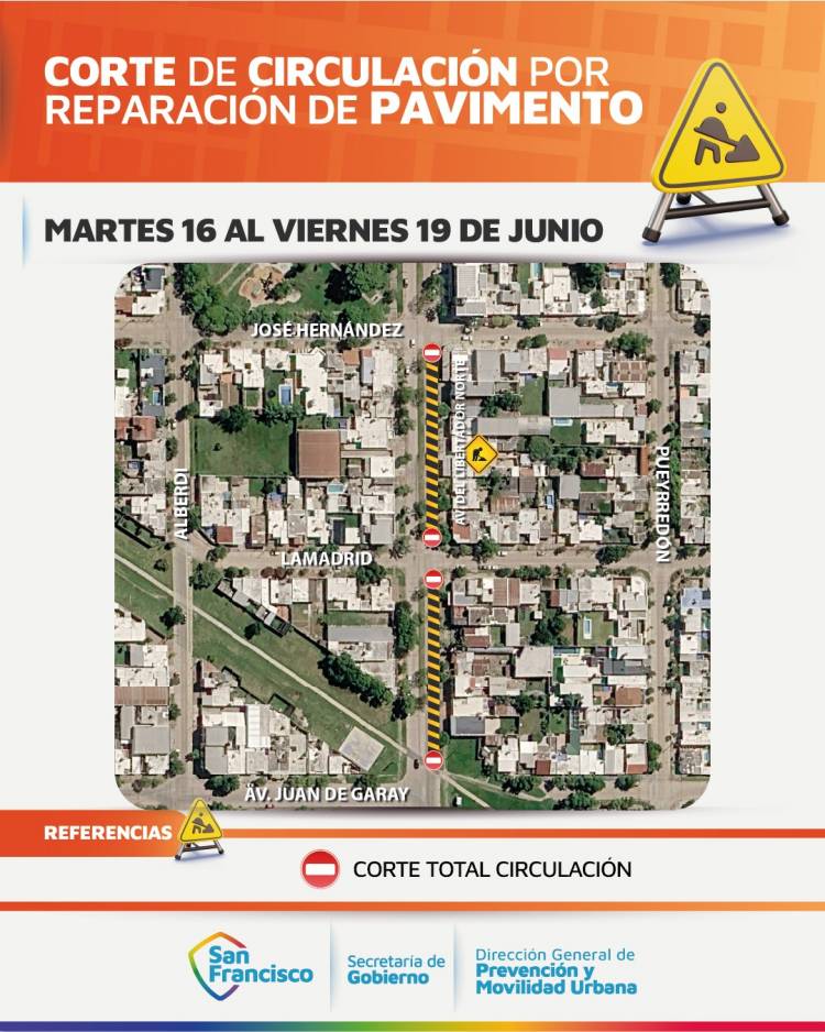 Desde el martes 16 se interrumpirá el tránsito en otro tramo de Av. Libertador Norte por la continuidad del bacheo