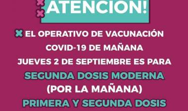 Se suman nuevos operativos de Vacunación para mañana jueves 2 de septiembre