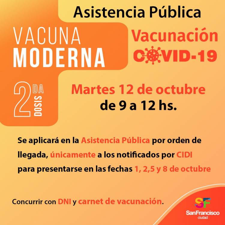 Vacunación COVID-19, cronograma del 12 al 15 de octubre