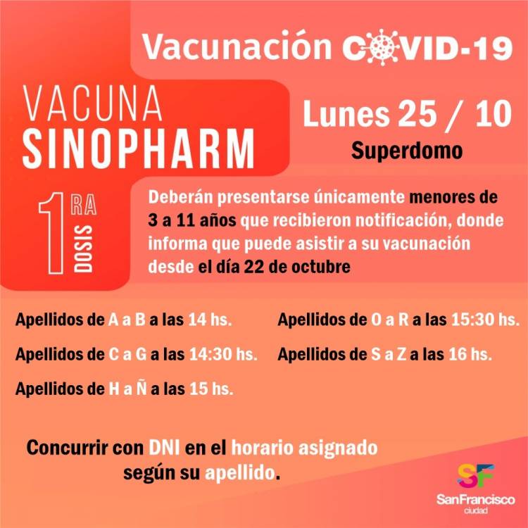 Operativo Vacunación COVID 19, del 25 al 27 de octubre