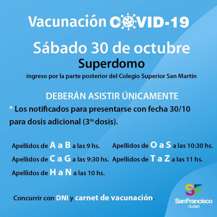 Cambios en el operativo de vacunación Covid 19 para hoy sábado 30