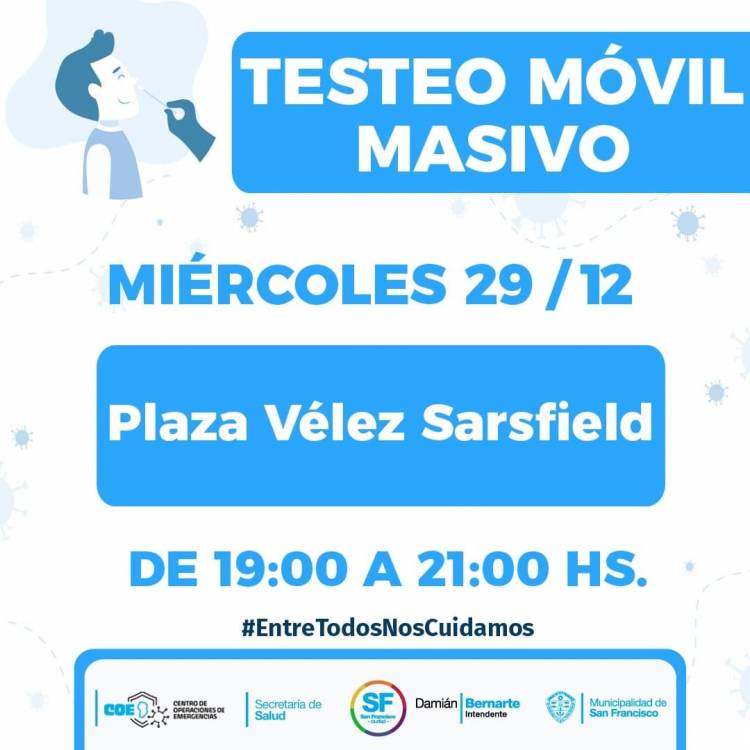 Mañana miércoles se llevará a cabo un testeo móvil masivo