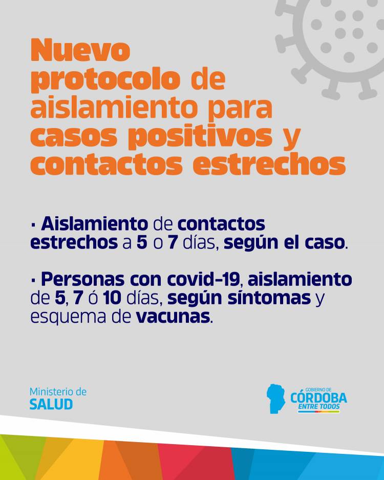 Córdoba determinó nuevo protocolo para casos positivos y contactos estrechos