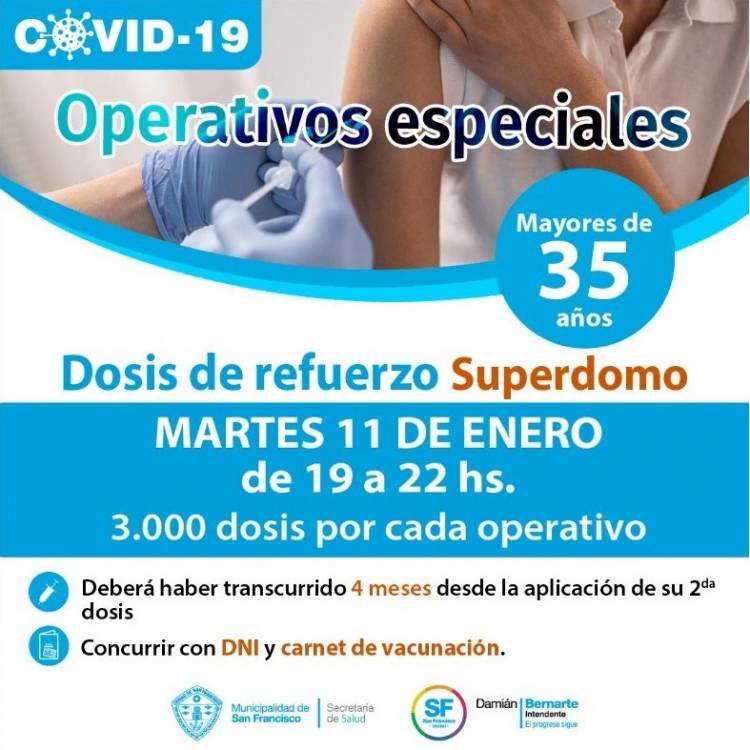 Martes 11 de enero vacunación con terceras dosis para mayores de 35