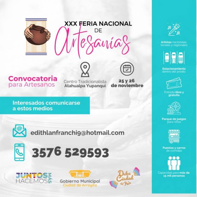Convocan artesanos para participar de la Feria Nacional de Arroyito