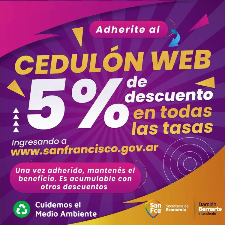 Beneficio con descuento, por tasa, a quien se adhiera al cedulón web