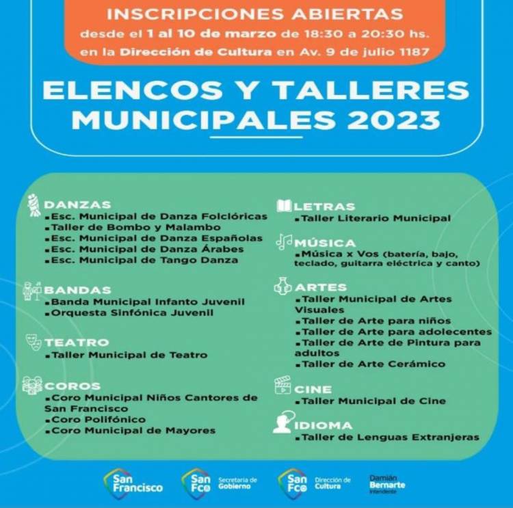 Abren las inscripciones para los “Elencos y talleres municipales 2023”