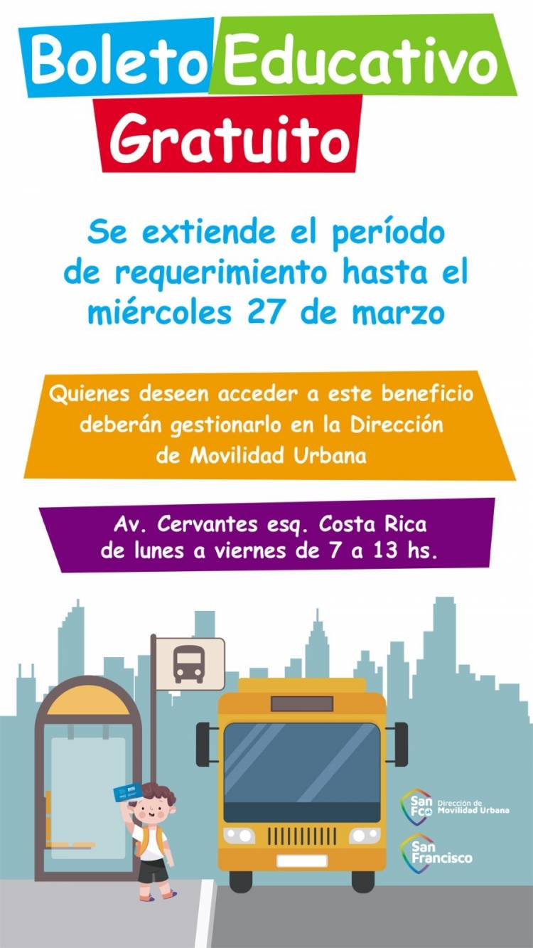 Boleto Educativo Gratuito: se extiende el período de requerimiento para su uso en la ciudad