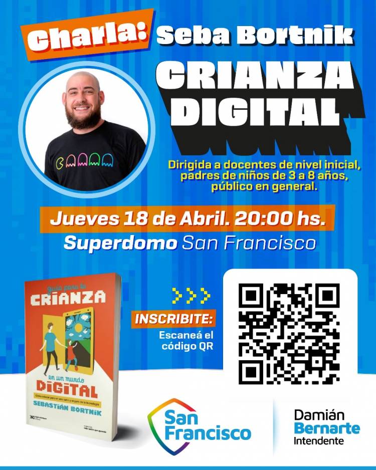 Seba Bortnik disertará en la ciudad sobre crianza digital