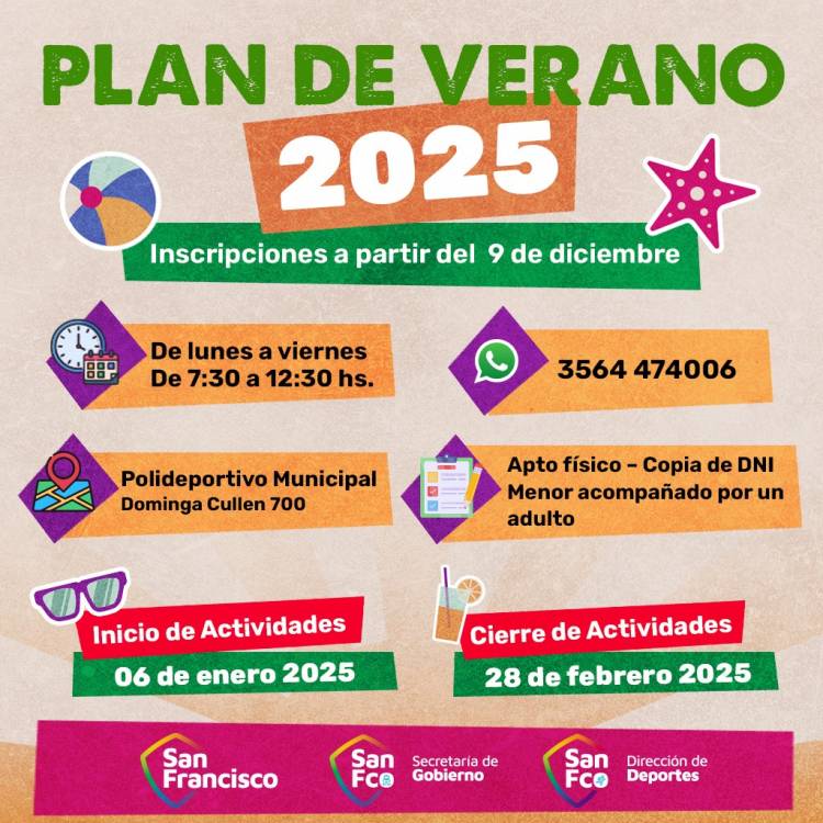 Comienzan las inscripciones para el Plan Municipal de Verano