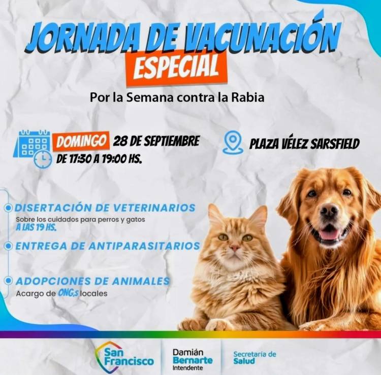Este domingo habrá una jornada gratuita especial de vacunación y adopción de animales