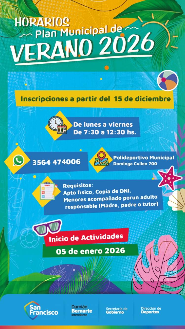 Comienzaron las inscripciones para el Plan Municipal de Verano 2026