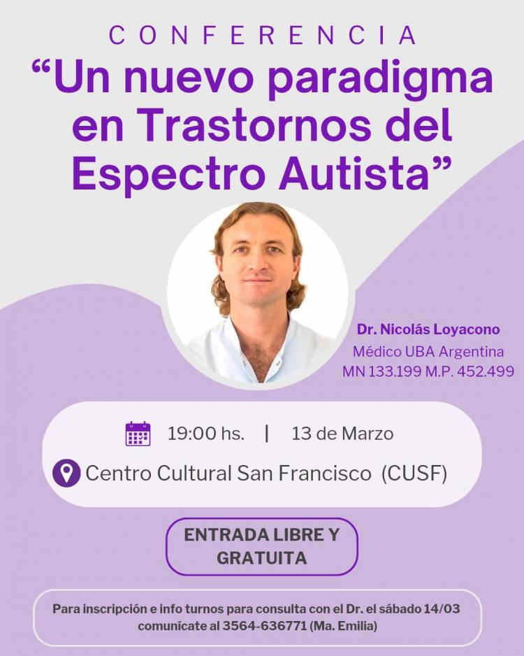 Charla sobre autismo y neurodiversidad con el Dr. Nicolás Loyacono en el Centro Cultural San Francisco