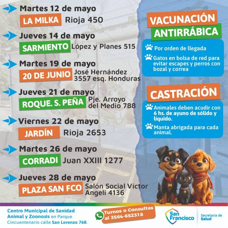 La próxima semana se retoman las castraciones y vacunaciones por los barrios