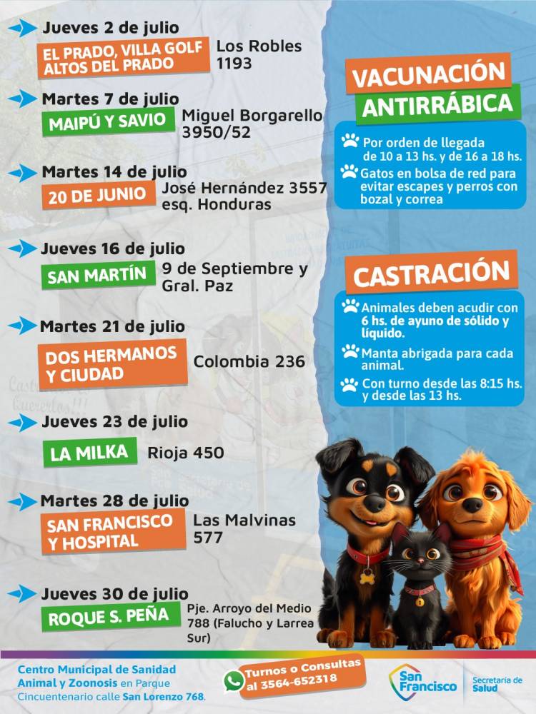 Continúa la campaña de vacunación antirrábica y castración de perros y gatos